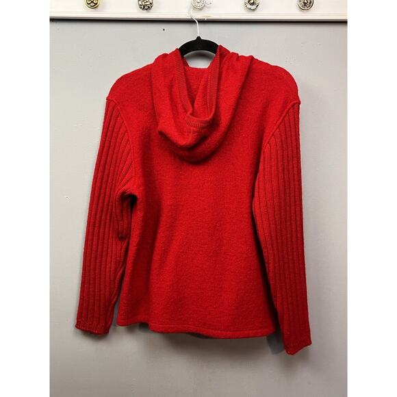 Coldwater Creek Cable Knit Cardigan Womens Large Red Wool Knit Full Zip Pockets - Picture 2 of 10
